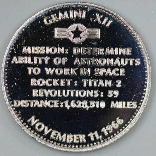 Danbury Mint Men In Space - Gemini XII Extended Space Walk Sterling Silver Proof Coin Medal