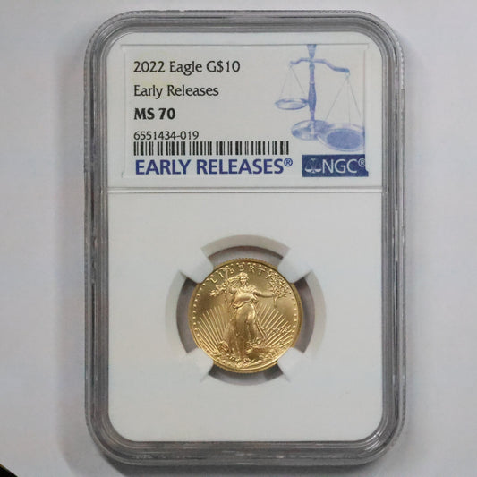 2022 $10 1/4 Oz Gold Eagle NGC MS70 Early Releases