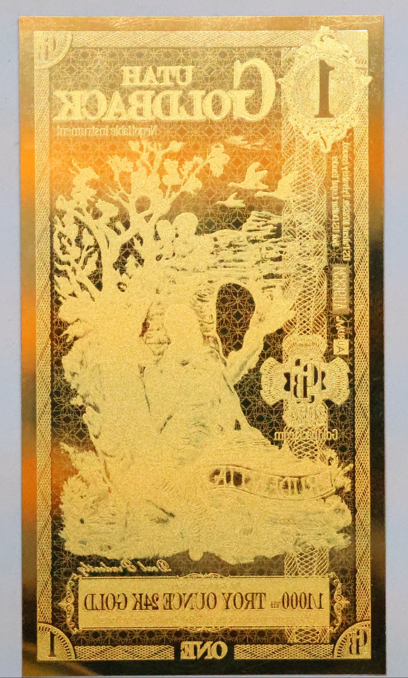 Utah 1 Goldback Gold Foil Note 1/1000th Troy Oz 24KT Goldback