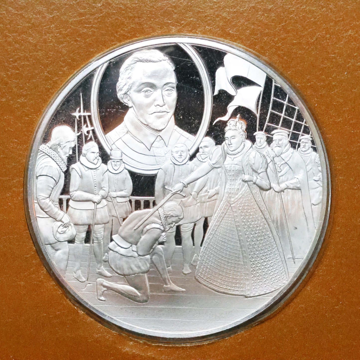 Franklin Mint The Great Explorers STERLING SILVER Art Round - Sir Francis Drake