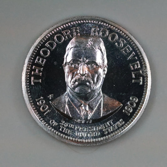 Franklin Mint Presidential Commemorative Sterling Silver Medal - Theodore Roosevelt