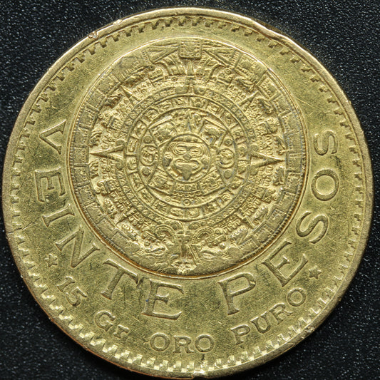 1919 Gold 20 Pesos Mexico Veinte Pesos Aztec Calendar Coin 15 Gr Oro Puro