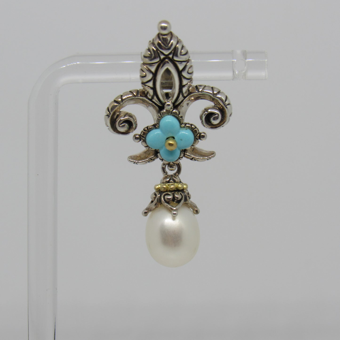 Barbara Bixby 925 Sterling Silver 18K Gold Turquoise Pearl FLEUR DE LIS Pendant