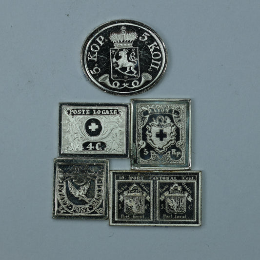 Franklin Mint Sterling Silver Miniature World Stamps - Finland Switzerland