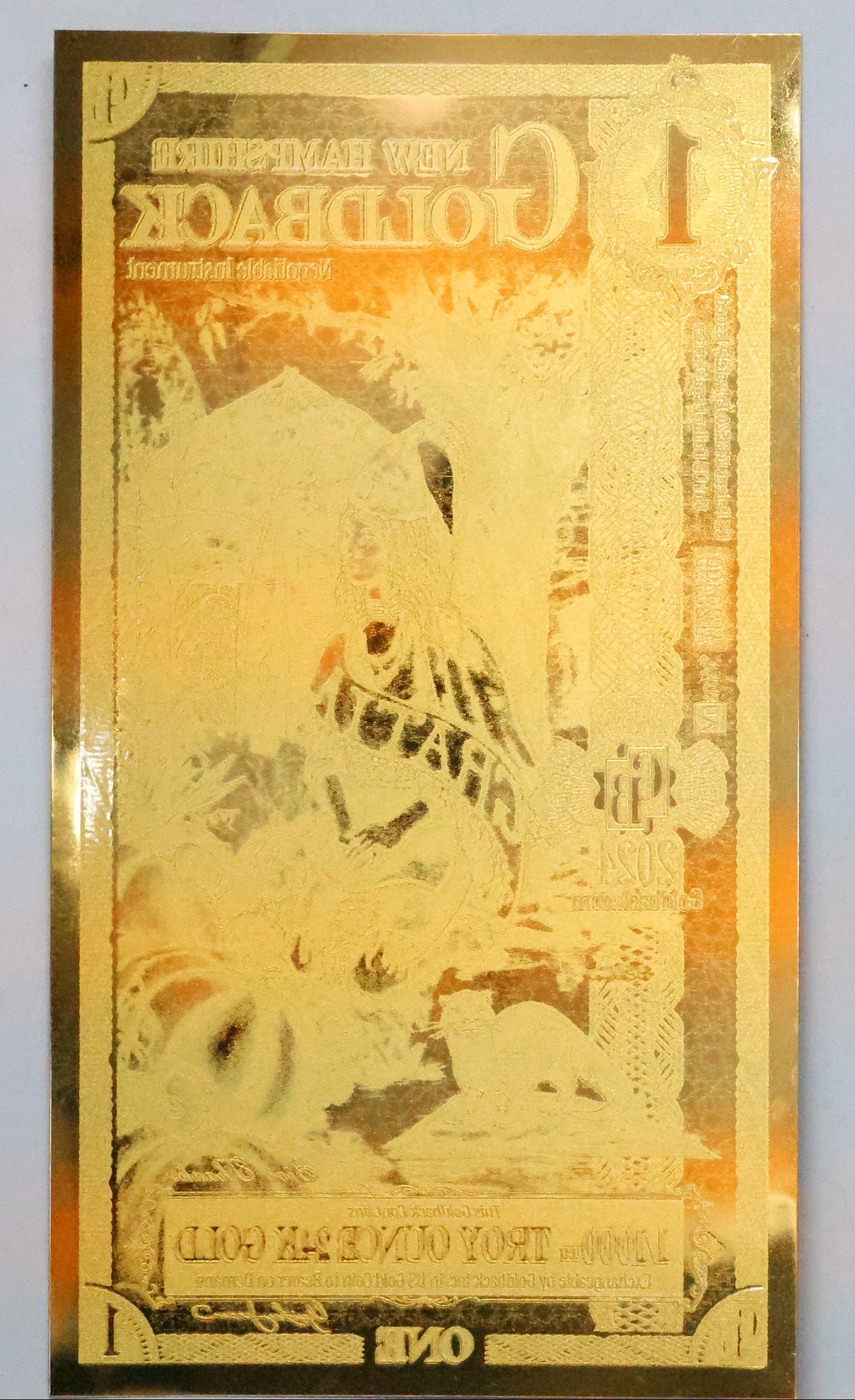 New Hampshire 1 Goldback Gold Foil Note 1/1000th Troy Oz 24KT Goldback