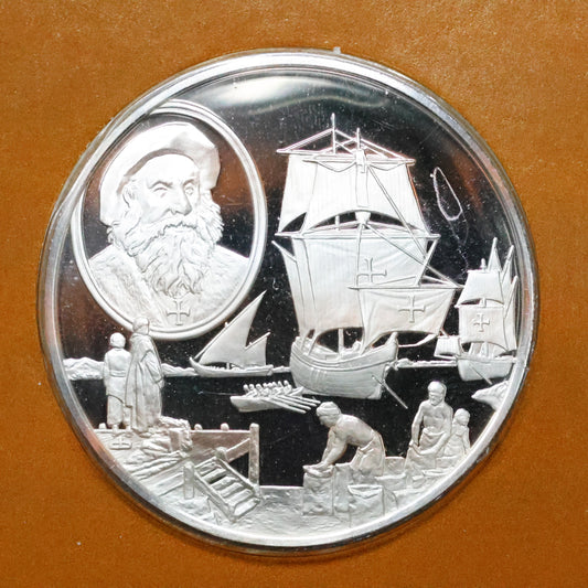 Franklin Mint The Great Explorers STERLING SILVER Art Round - Vasco Da Gama