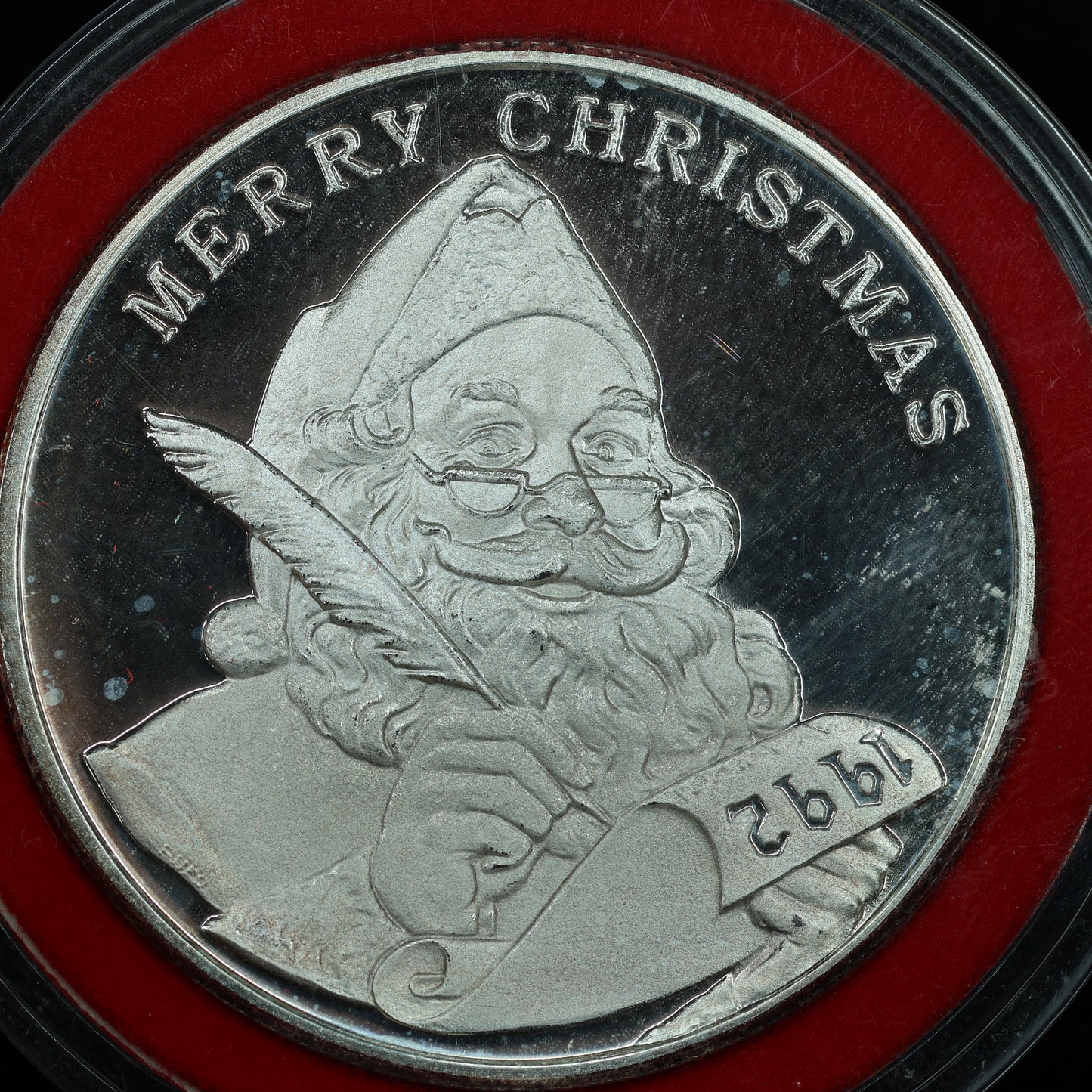 1 oz .999 Fine Silver - 1992 Merry Christmas / Peace on Earth Santa Art Round in Ornament