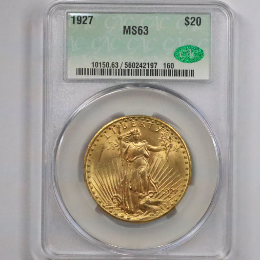 1927 $20 Gold St. Gaudens Double Eagle - CAC Direct MS63