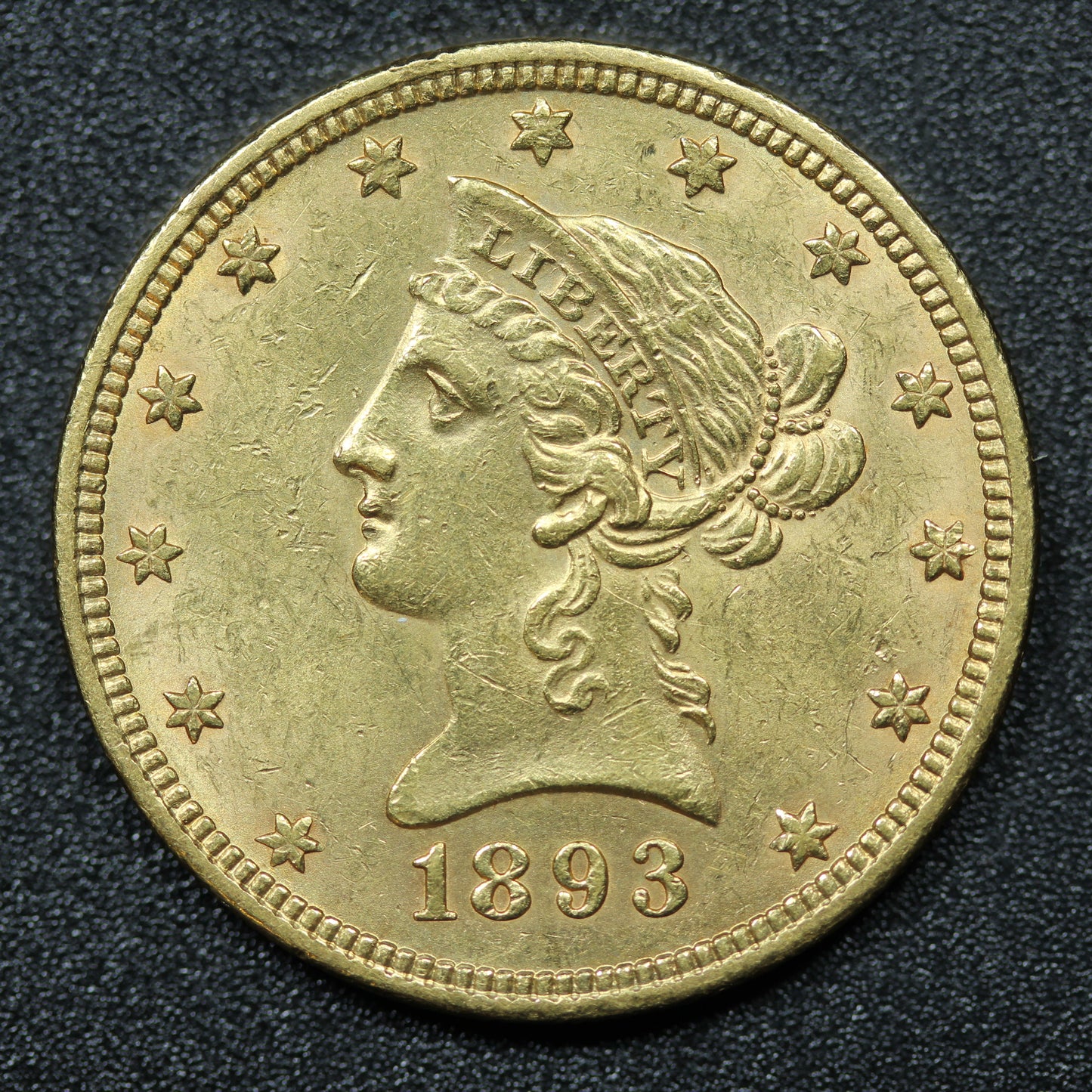 1893 $10 Liberty Head US Gold Eagle Coin