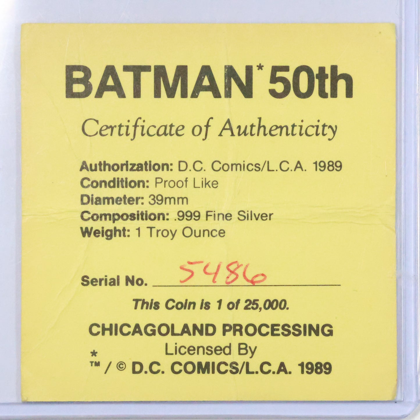 1989 Batman 50th Anniversary Batmobile 1 oz .999 Fine Silver with Box/COA