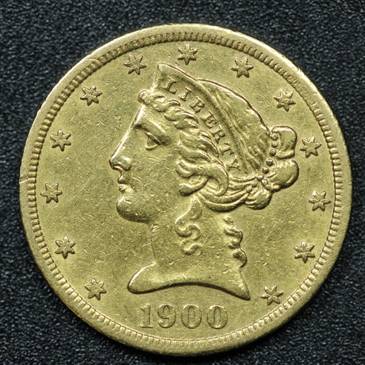 1900 S $5 Gold Liberty Head Half Eagle Coin San Francisco