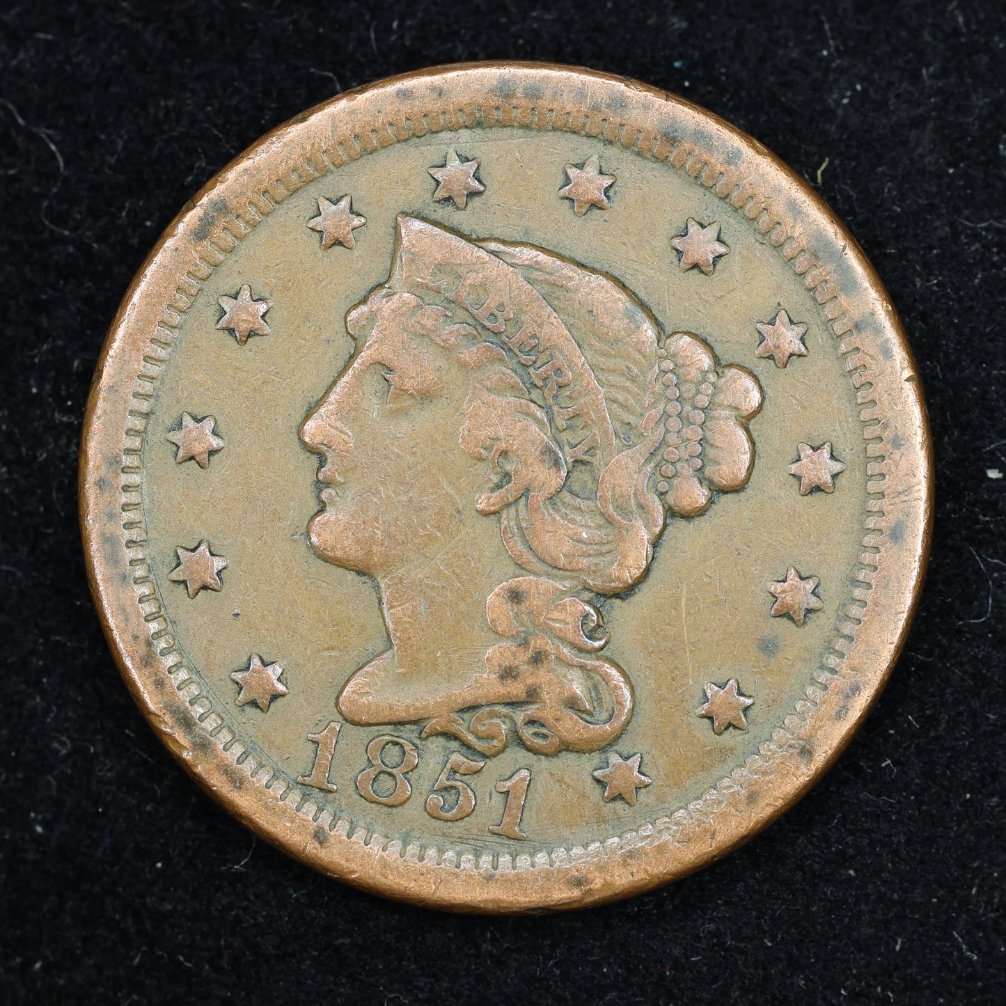 1851  Braided Hair US Large Cent 1C Penny