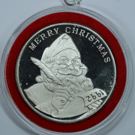 1 oz .999 Fine Silver - 1992 Merry Christmas / Peace on Earth Santa Art Round in Ornament