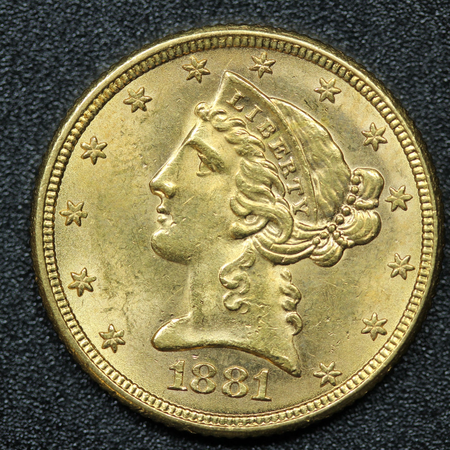 1881 $5 Gold Liberty Head Half Eagle Coin Philadelphia