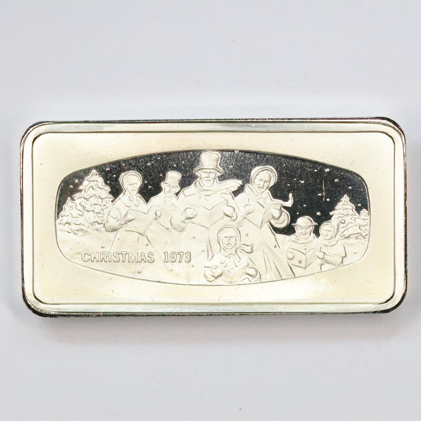 Franklin Mint Christmas Ingot - 1973 The Carolers Sterling Silver 1000 Grains Bar w/ OGP