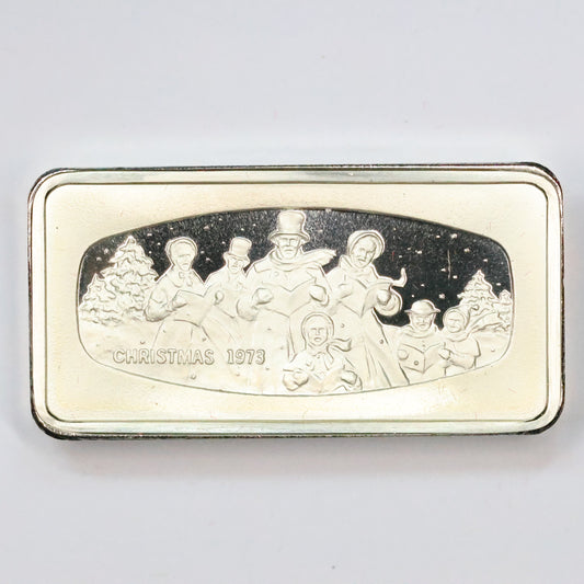 Franklin Mint Christmas Ingot - 1973 The Carolers Sterling Silver 1000 Grains Bar w/ OGP