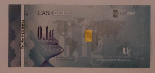 Karatpay Karat Pay Gold 0.10 Gram of 999.9 Fine Cash Gold Note Certificate .1g Nadir
