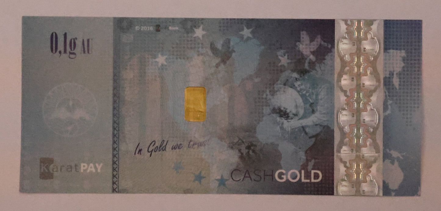 Karatpay Karat Pay Gold 0.10 Gram of 999.9 Fine Cash Gold Note Certificate .1g Nadir
