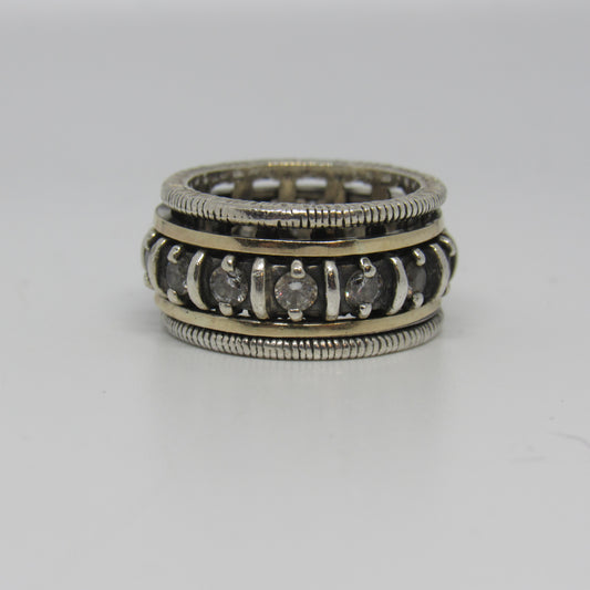 Sterling Silver 14k Yellow Gold Spinner CZ Ring Signed SN Sea-Noy - Sz ~6.75