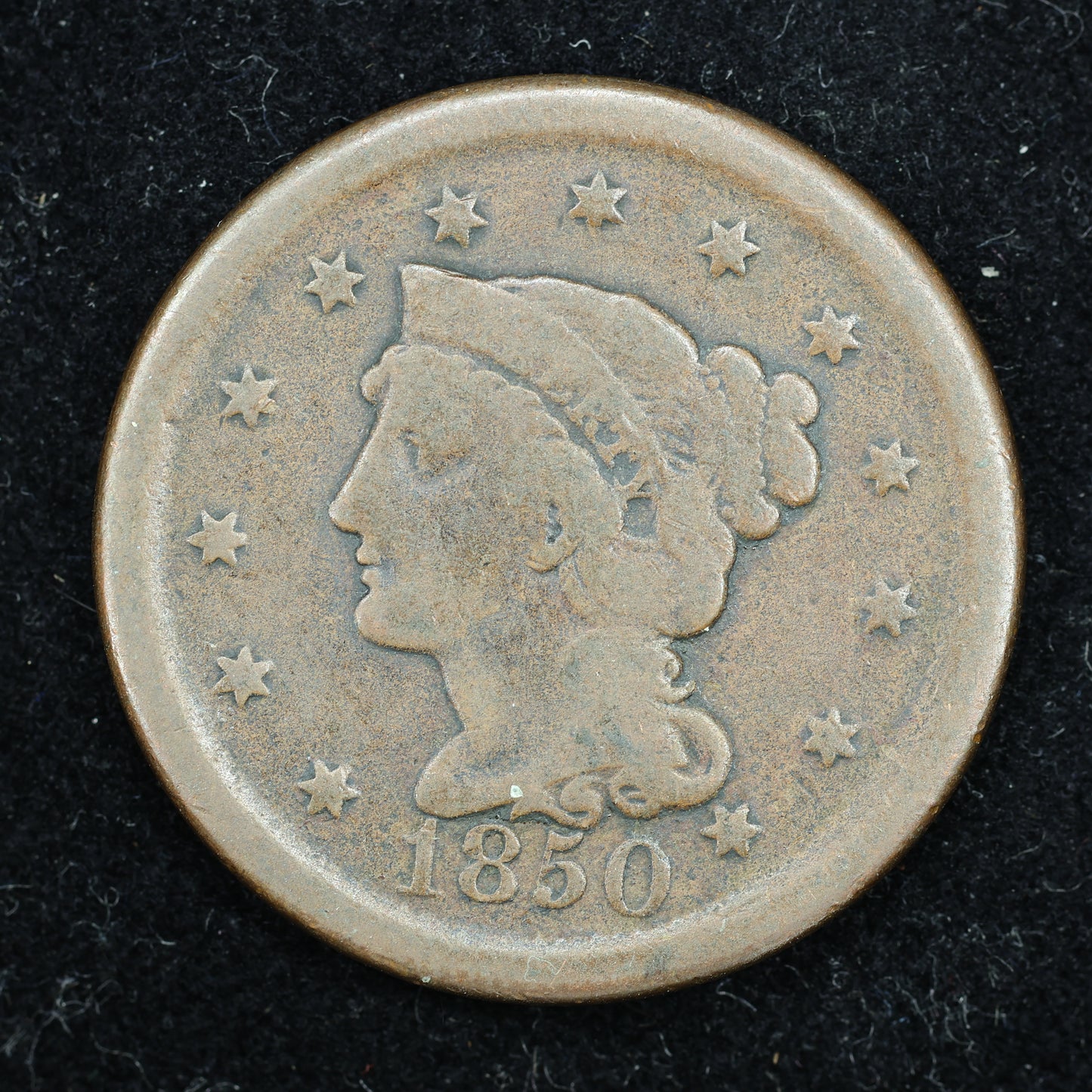 1850  Braided Hair US Large Cent 1C Penny