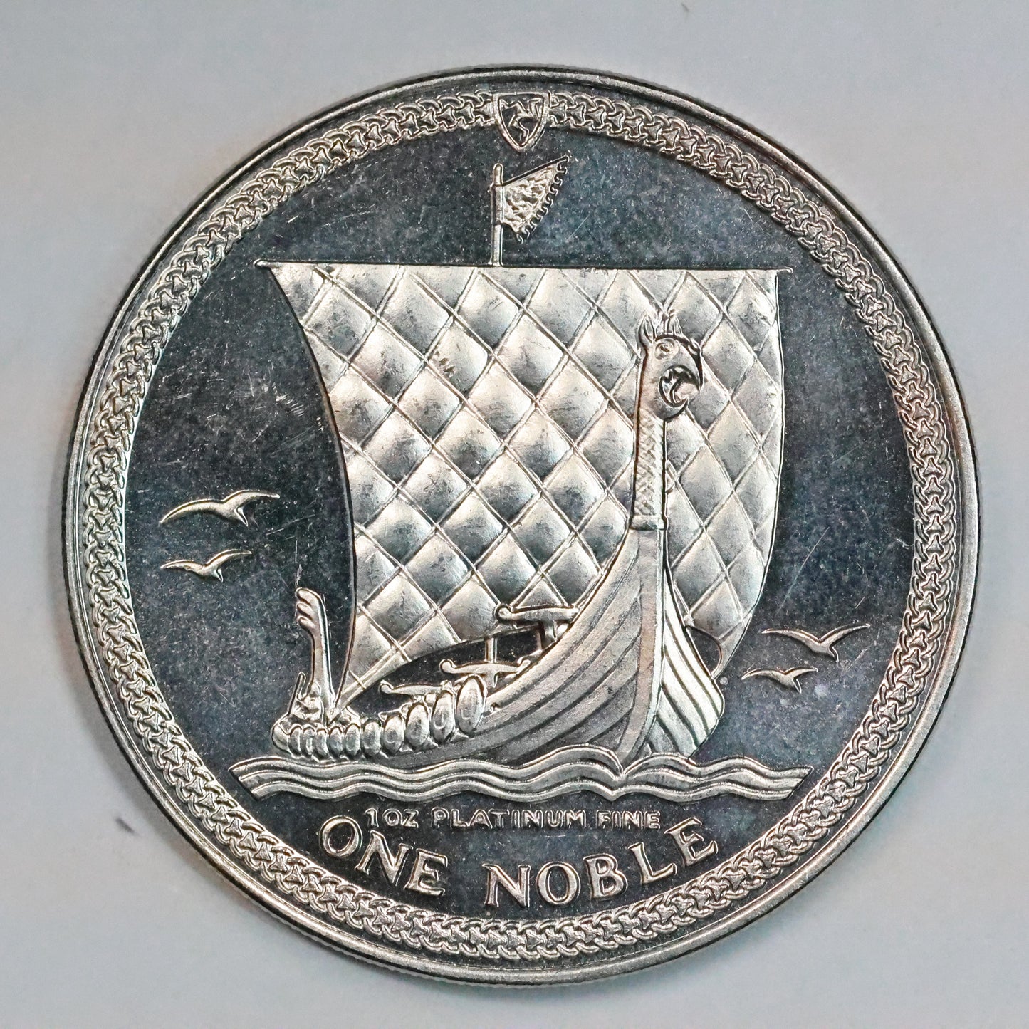 1985 Isle Of Man One Noble 1 Oz Platinum Coin Viking Longship Elizabeth II