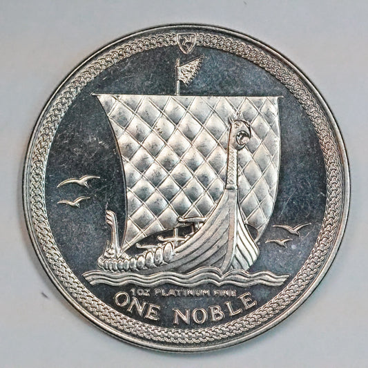 1985 Isle Of Man One Noble 1 Oz Platinum Coin Viking Longship Elizabeth II