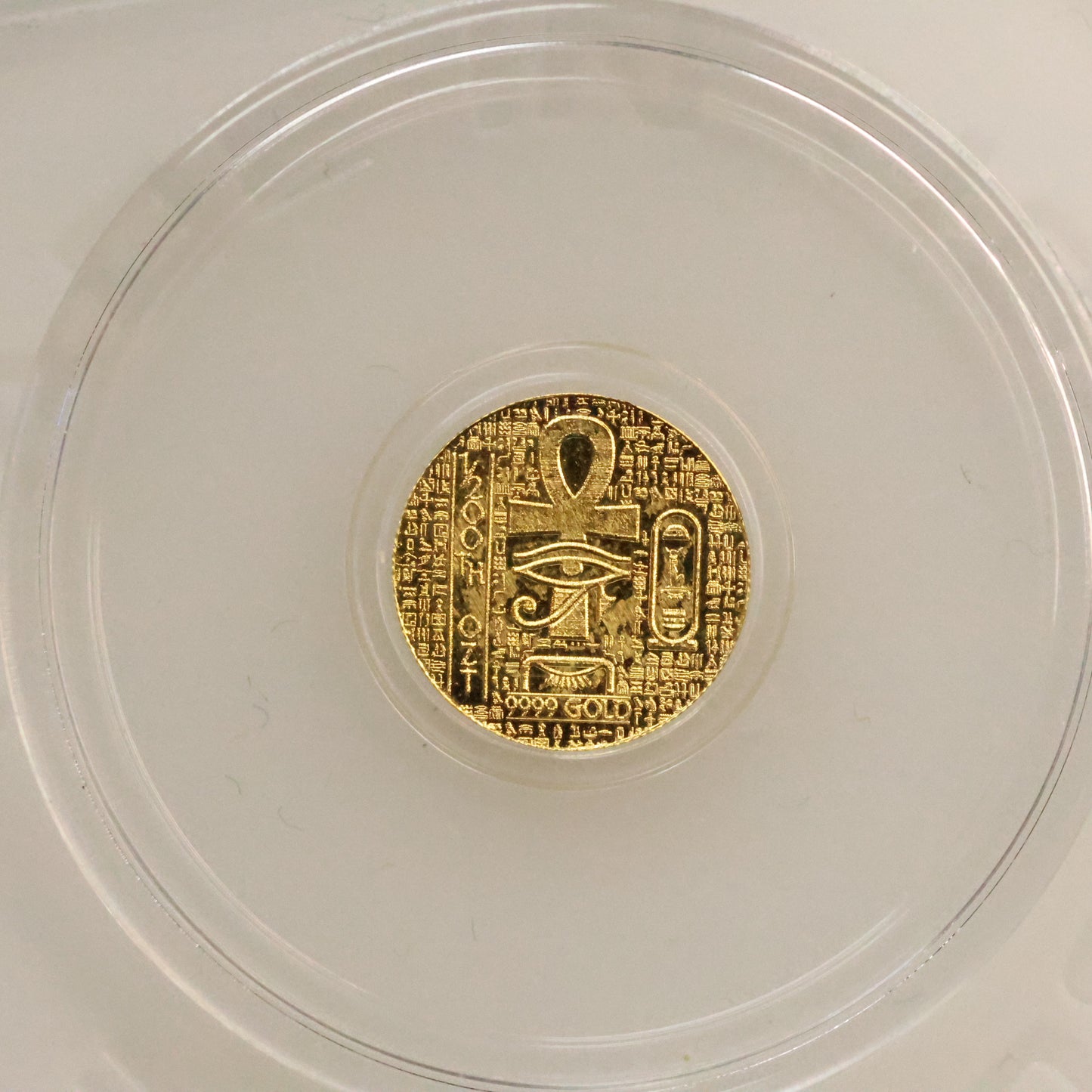 1/200th oz .9999 Fine Gold - Monarch Precious Metals - Egyptian Scarab Anhk w/ Capsule