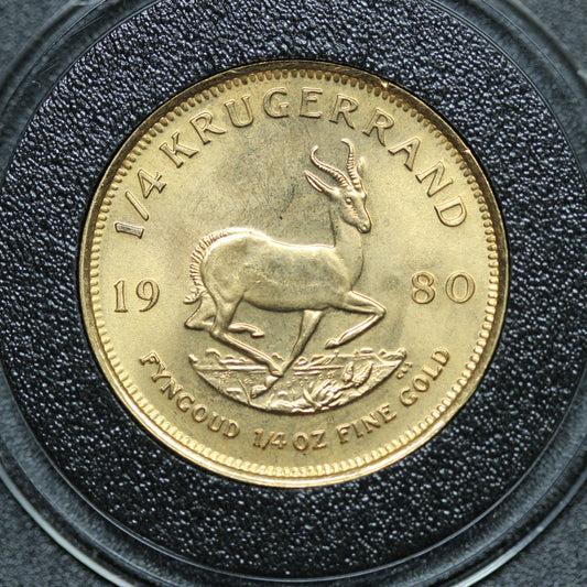 1980 1/4 oz South African Gold Krugerrand Bullion Coin w/ Capsule (#15)