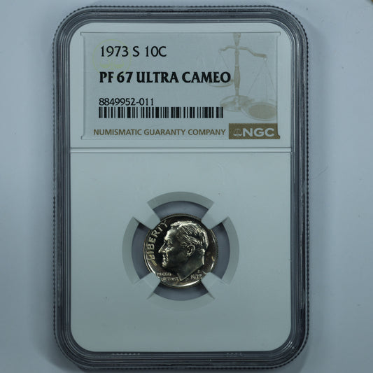 1973-S Roosevelt Dime 10c - NGC PF67 Ultra Cameo