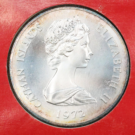 1972 Cayman Islands $25 Dollar Elizabeth II & Prince Philip 25th Anniv. UNC Sterling Silver Coin in OGP