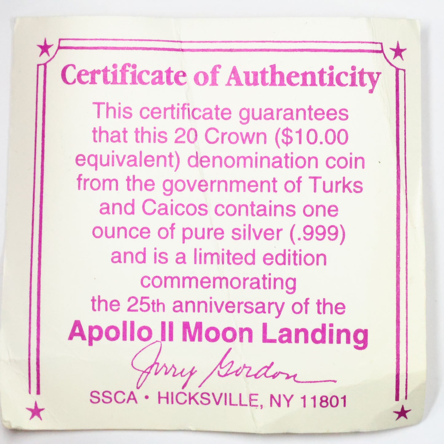 1969-1994 1 Oz .999 Silver 25th Anniversary Of The Apollo 11 Moon Mission w/ OGP