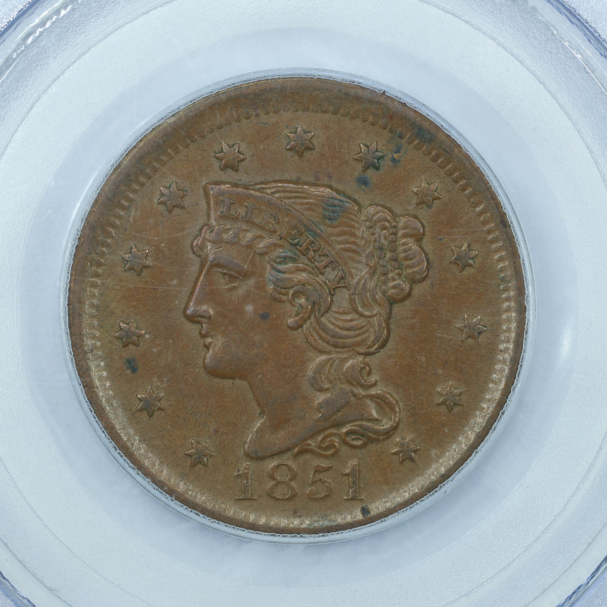 1851 Braided Hair US Large Cent 1C Penny - PCGS AU55