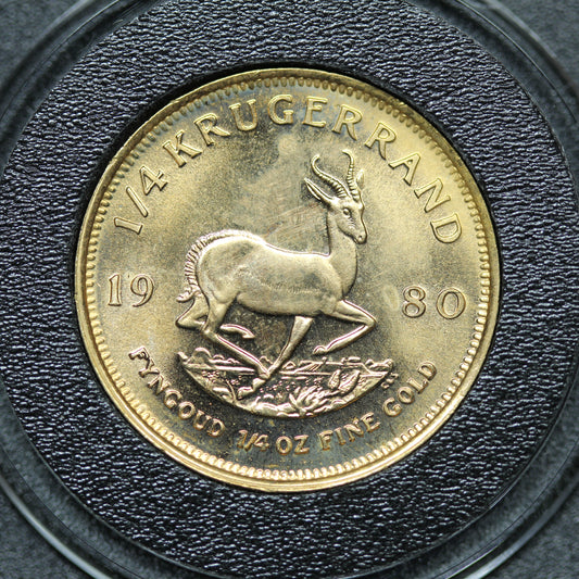 1980 1/4 oz South African Gold Krugerrand Bullion Coin w/ Capsule (#16)