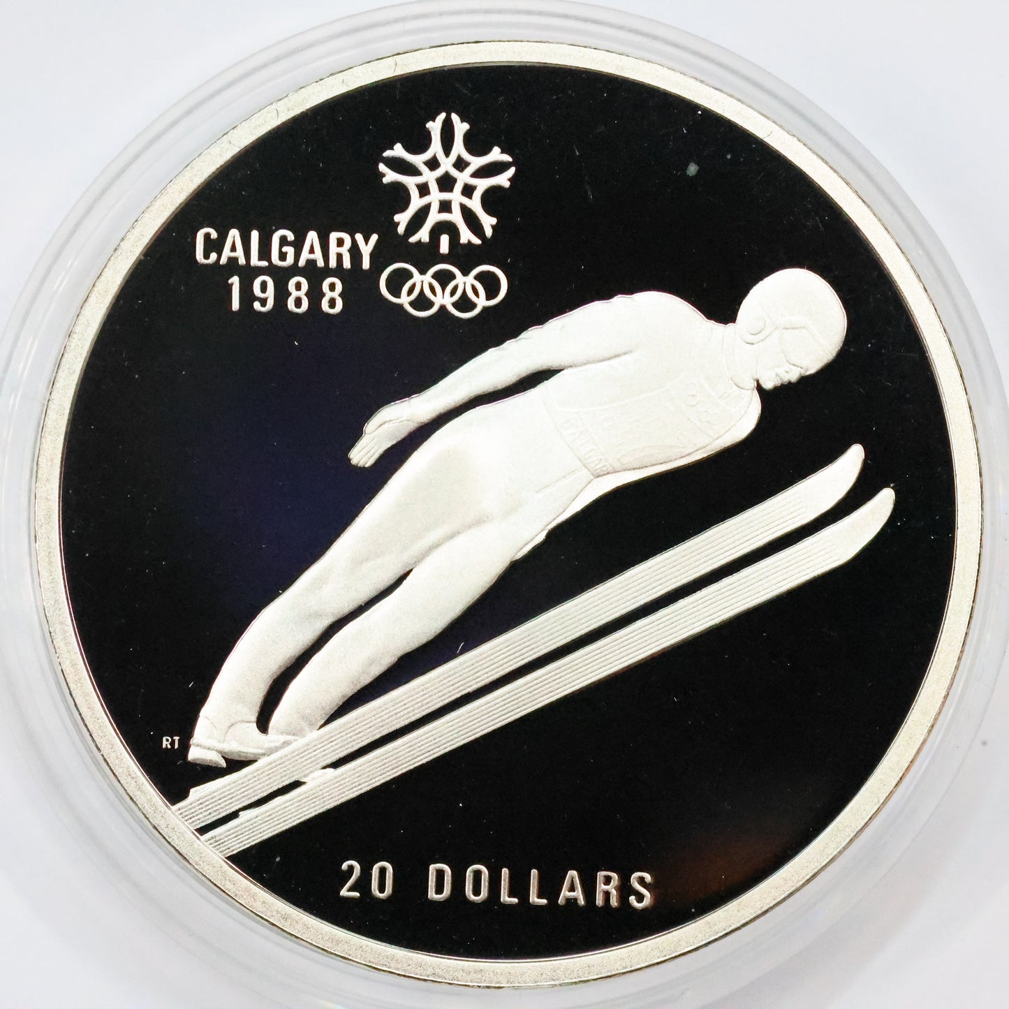 1987 Canada $20 .925 Fine Silver Calgary Winter Olympic Coin - Ski Jumper w/ Capsule
