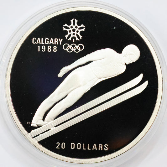 1987 Canada $20 .925 Fine Silver Calgary Winter Olympic Coin - Ski Jumper w/ Capsule