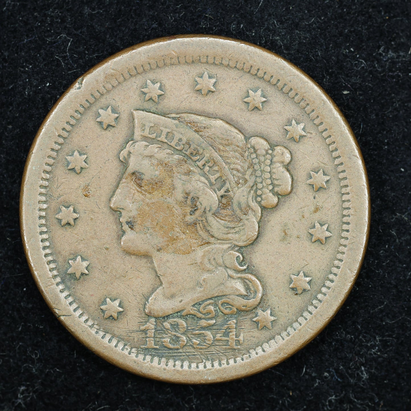 1854  Braided Hair US Large Cent 1C Penny