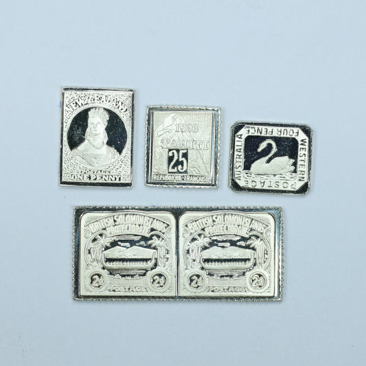 Franklin Mint Sterling Silver Miniature World Stamps - Australia New Zealand Tahiti Solomon