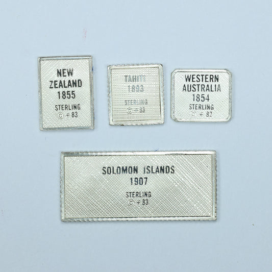 Franklin Mint Sterling Silver Miniature World Stamps - Australia New Zealand Tahiti Solomon