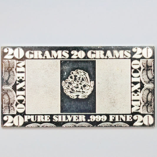 Mexico National Flag Bar 1973 by The Silver Mint 20 Gr .999 Fine Silver