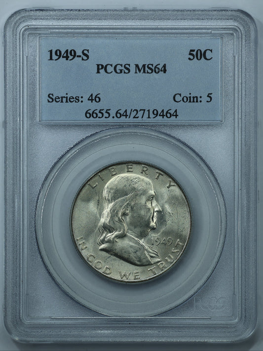 1949 S (San Francisco) Franklin Half Dollar 50c - PCGS MS64