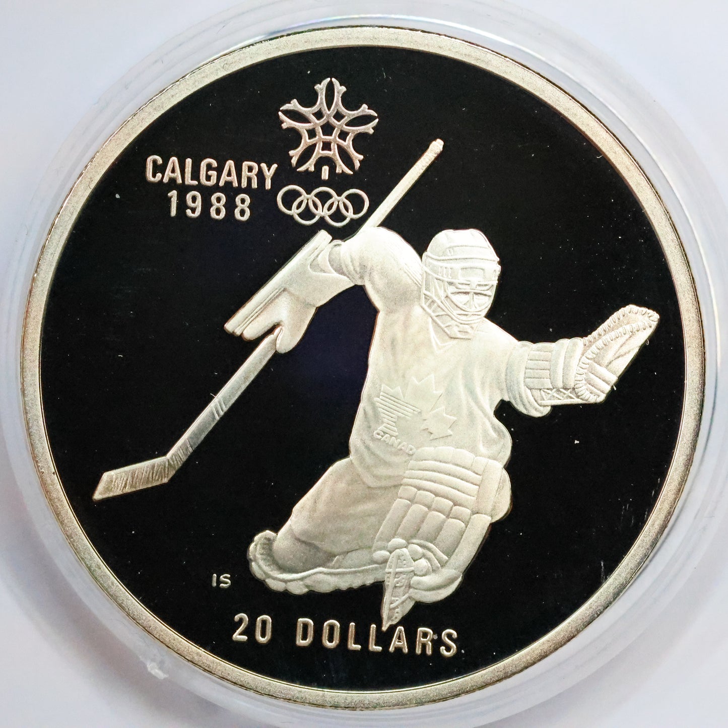 1986 Canada $20 .925 Fine Silver Calgary Winter Olympic Coin - Hockey w/ Capsule