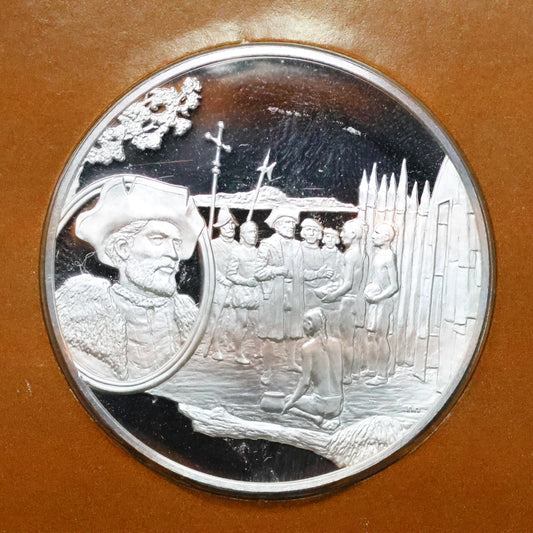 Franklin Mint The Great Explorers STERLING SILVER Art Round - Jacques Cartier