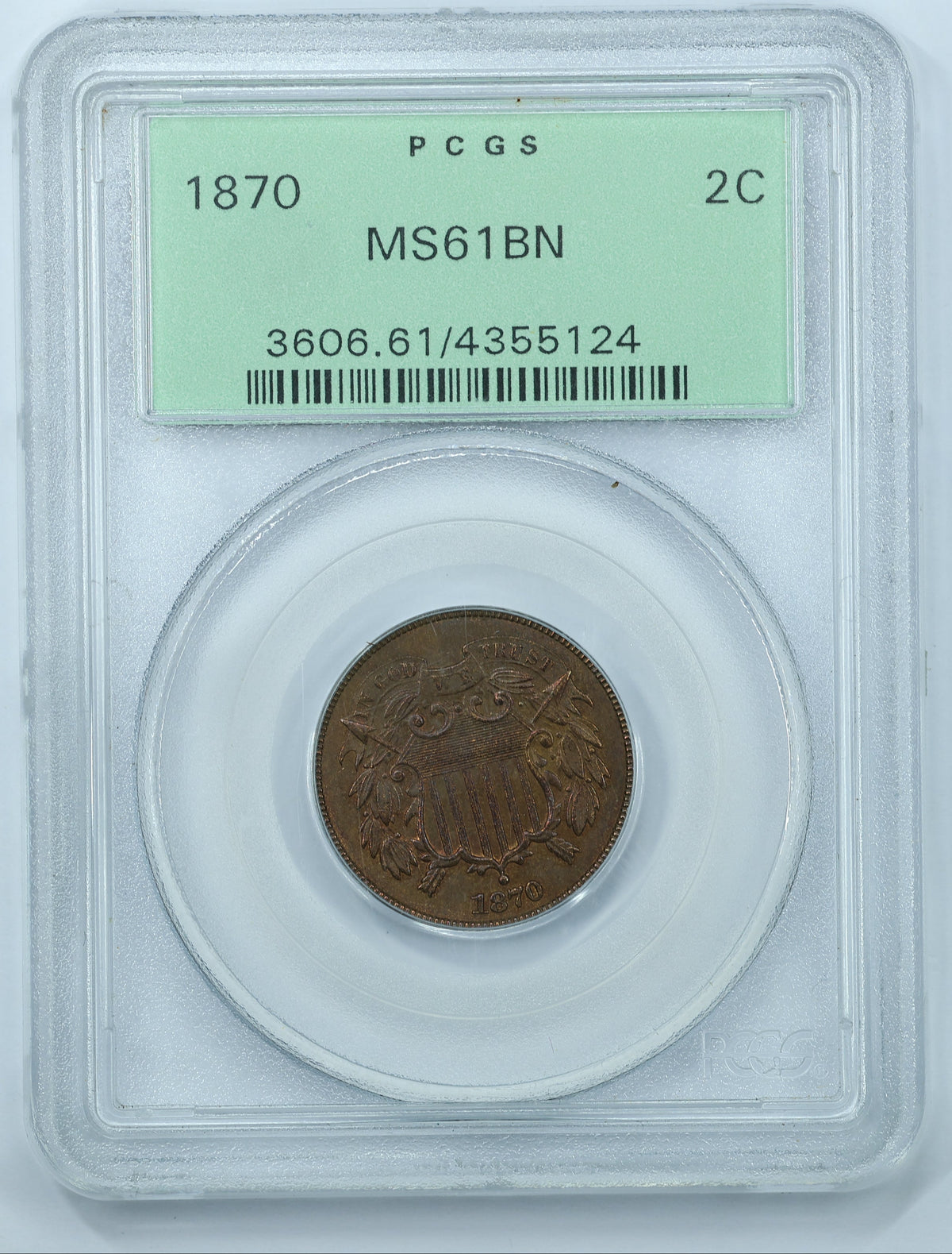 1870 2c Two Cent Piece United States - PCGS MS61 BN OGH