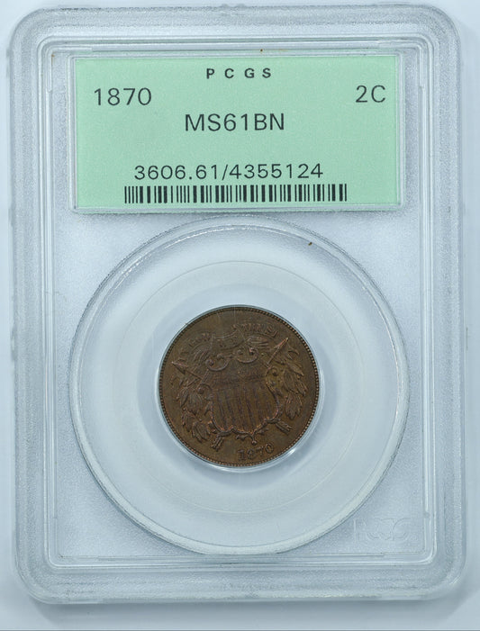 1870 2c Two Cent Piece United States - PCGS MS61 BN OGH