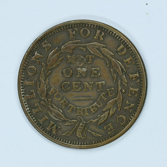 1841 Hard Time Token Millions for Defence Not One Cent