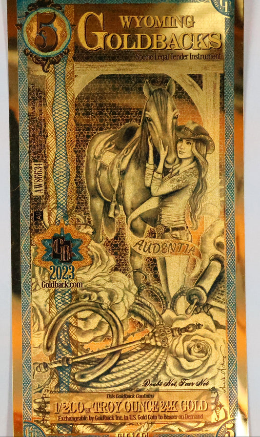 Wyoming 5 Goldbacks Gold Foil Note 1/200th Troy Oz 24KT Goldback