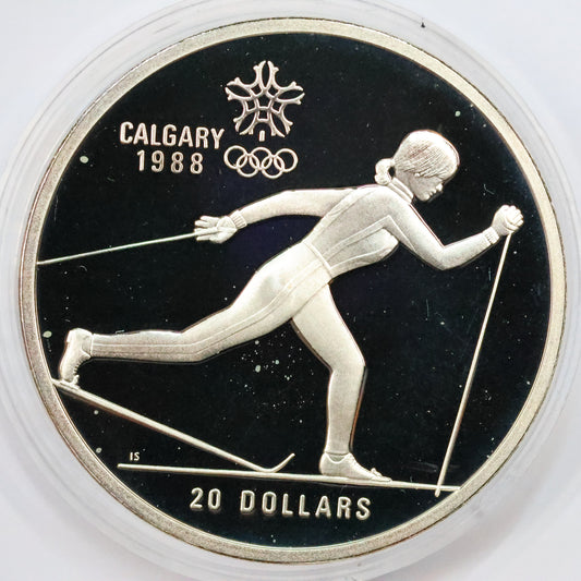 1986 Canada $20 .925 Fine Silver Calgary Winter Olympic Coin - Cross Country Skiing w/ Capsule
