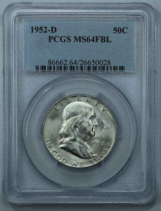 1952 D (Denver) Franklin Half Dollar 50c - PCGS MS64 FBL