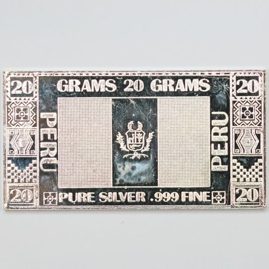 Peru National Flag Bar 1973 by The Silver Mint 20 Gr .999 Fine Silver