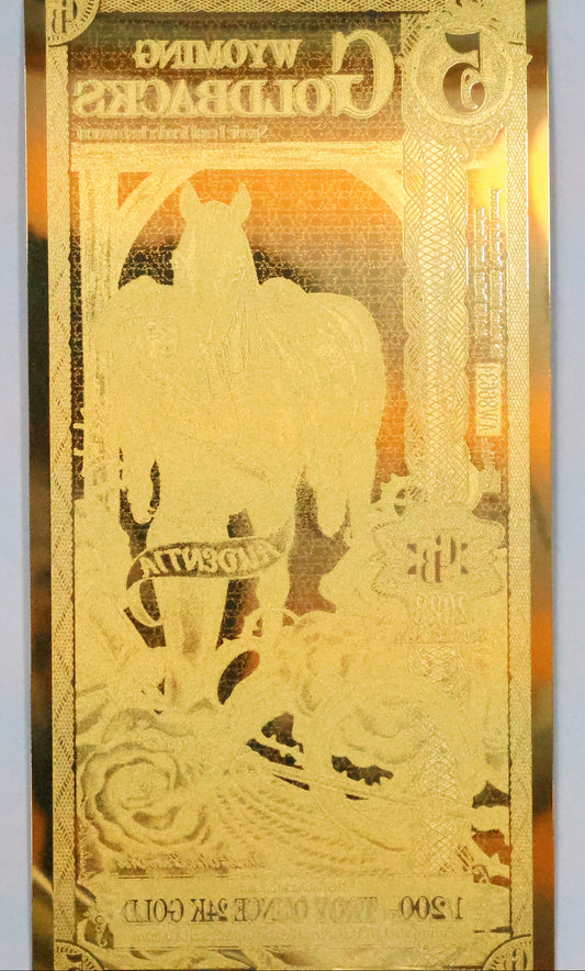 Wyoming 5 Goldbacks Gold Foil Note 1/200th Troy Oz 24KT Goldback